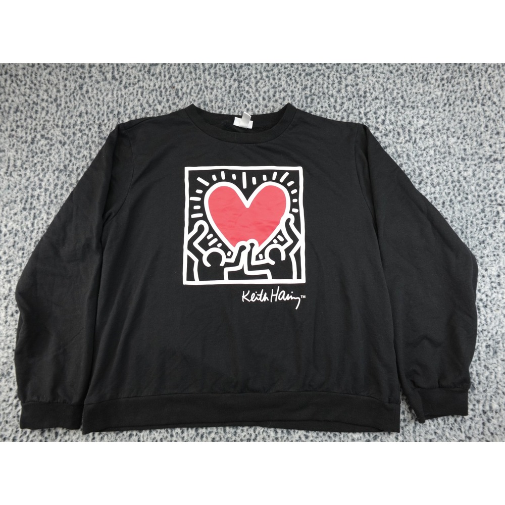 Keith‎ Haring Sweatshirt Womens XL Black Heart Graphic Pullover Crewneck